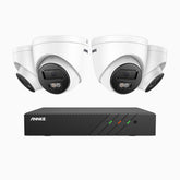 H500P - 3K 8 Kanal PoE Überwachungskamera-Set mit 4 Kameras, Farbe & IR Nachtsicht, 3072*1728 Auflösung, f/1.6 Blende (0.005 Lux), Erkennung von Menschen und Fahrzeugen, Eingebautes Mikrofon, IP67